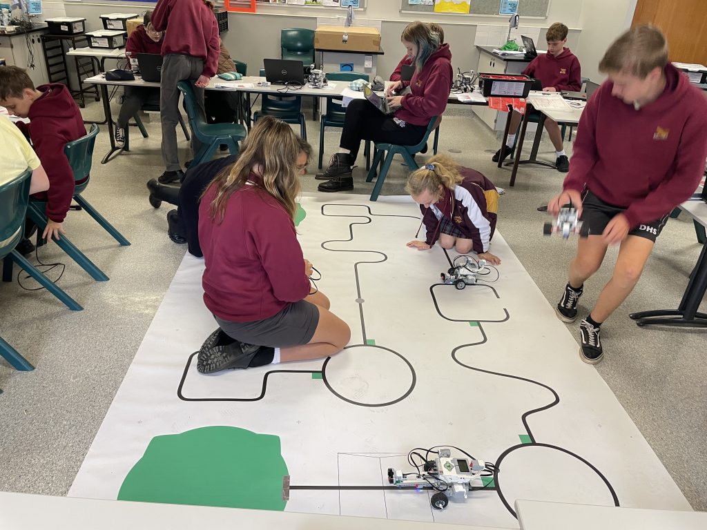 Students testing their robots at Robocup Junior Workshop, Dungog High